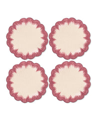 Coasters Vivi en Lino Rosa con Bordado de Pelitos. Set de 4