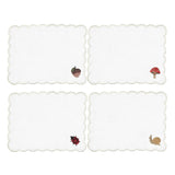 Servilletas cocteleras rectangulares de lino blanco con figuras otoñales bordadas, marca Zash