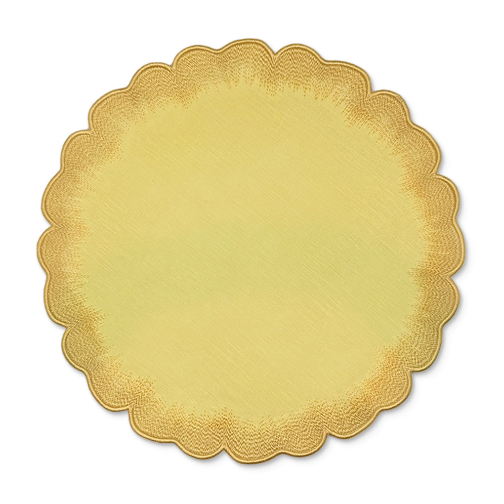 Mantel Individual Vivi en lino amarillo con orilla bordada con pelitos, marca Zash