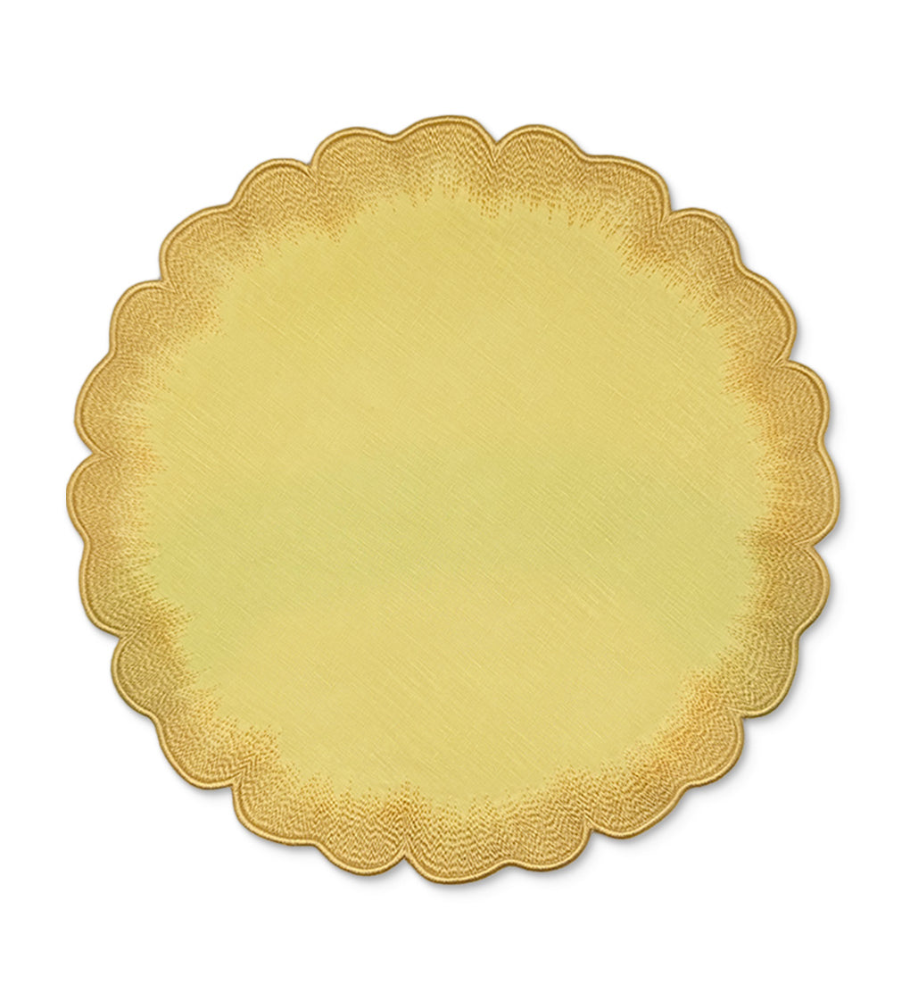 Mantel Individual Vivi en lino amarillo con orilla bordada con pelitos, marca Zash