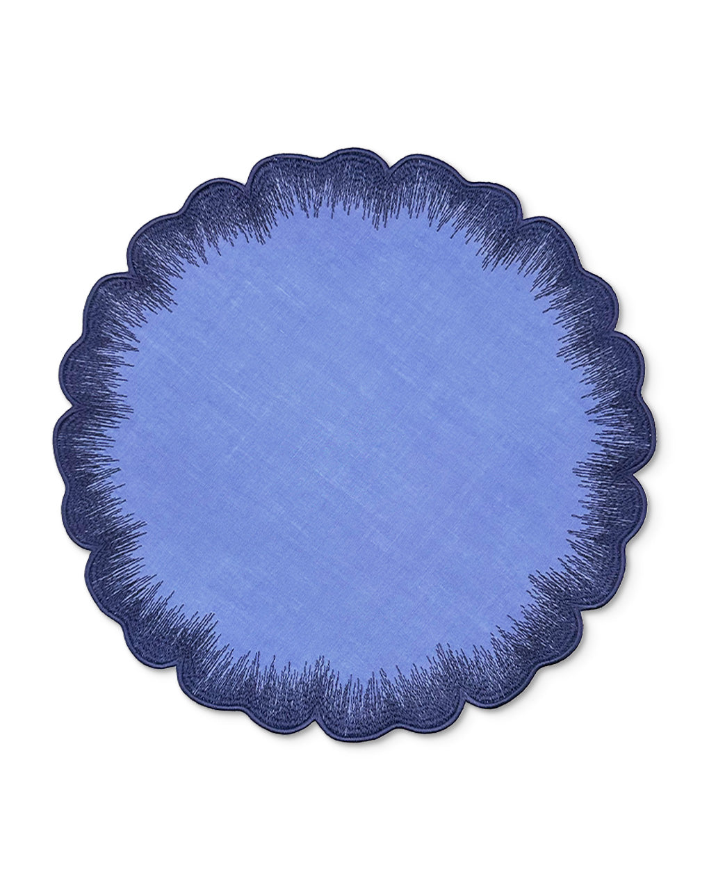 Mantel individual Vivi en lino azul con orillas bordadas con pelitos, marca Zash