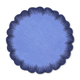 Mantel individual Vivi en lino azul con orillas bordadas con pelitos, marca Zash
