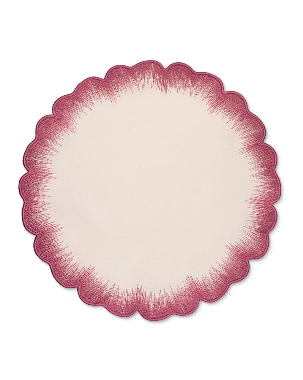 Mantel Individual Vivi en lino rosa con orilla bordada en rosa oscuro con pelitos, marca Zash