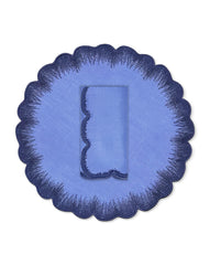 Set de Mantelería Vivi con Individuales y Servilletas en Lino Azul con Bordado de Pelitos. Set para 4 personas
