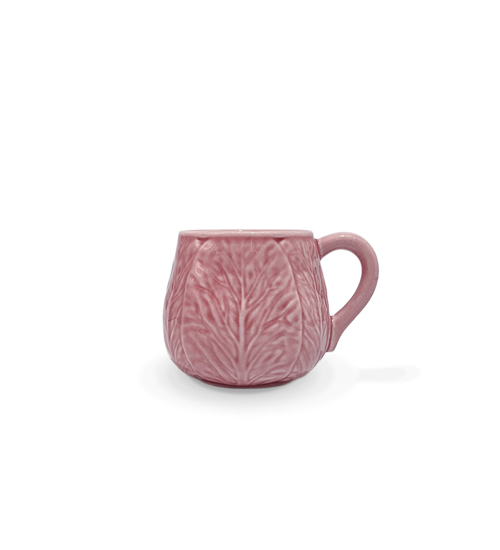 Taza mug para café o té en cerámica rosa con forma de hojas de repollo, marca Zash