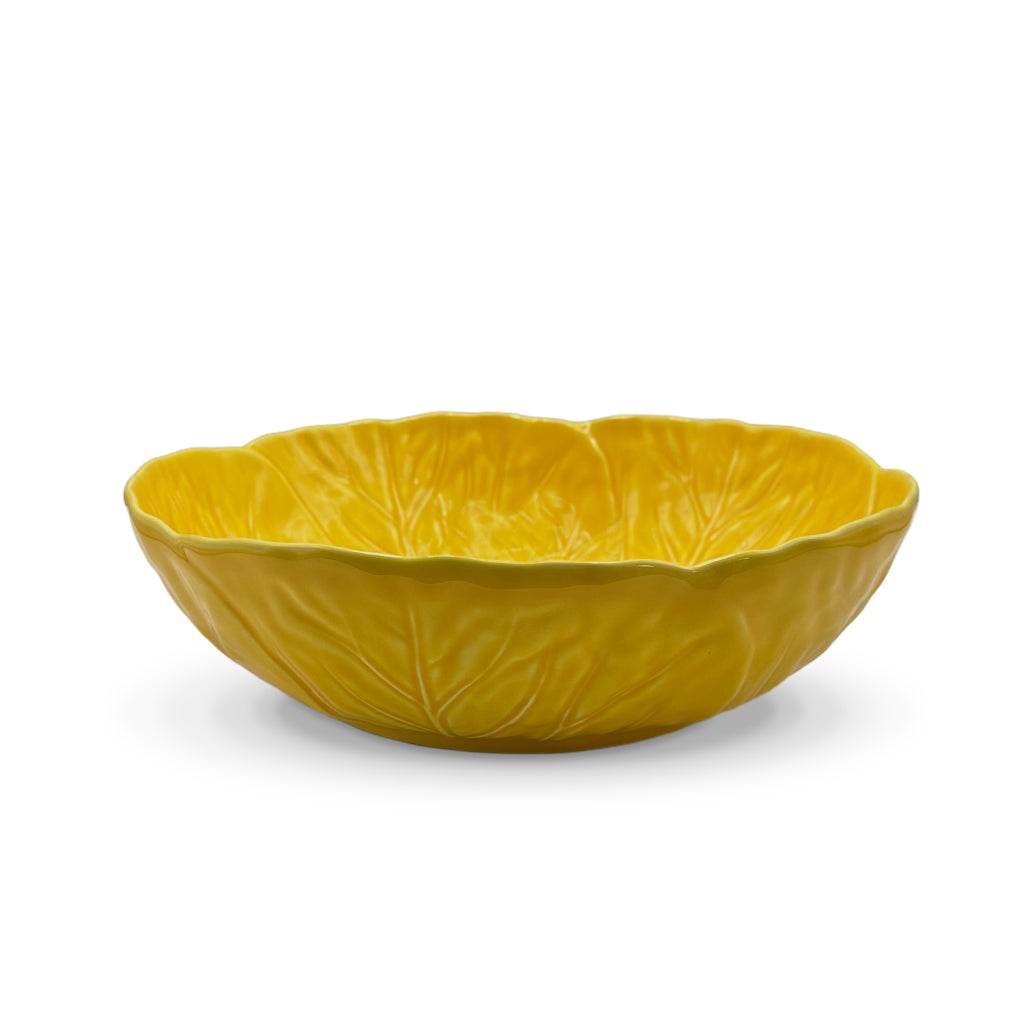Ensaladera de cerámica color amarillo en forma de hoja de repollo, marca Zash