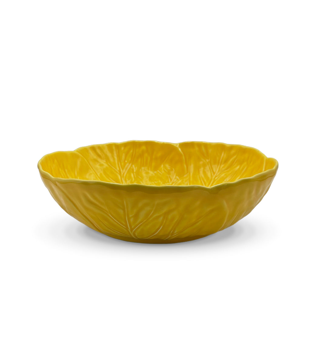 Ensaladera de cerámica color amarillo en forma de hoja de repollo, marca Zash