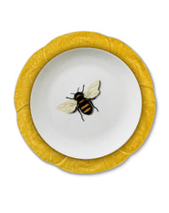 Vajilla con Platos Trinche de Repollo Amarillo Canario y Platos para Ensalada con Abeja. Set para 4 personas