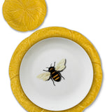 Set de vajilla con Plato trinche y plato de pan de cerámica amarilla en forma de hoja de repollo, y plato de ensalada de porcelana con abeja, marca Zash