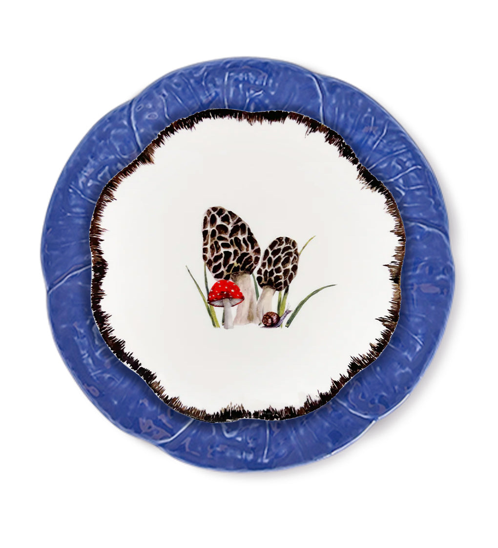 Set de vajillas con plato trinche de cerámica en forma de repollo color azul y platos de ensalada de porcelana con Morillas, marca Zash