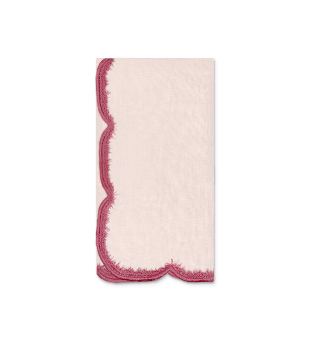 Servilletas Vivi en lino palo de rosa con orilla bordada con pelitos en rosa oscuro, marca Zash