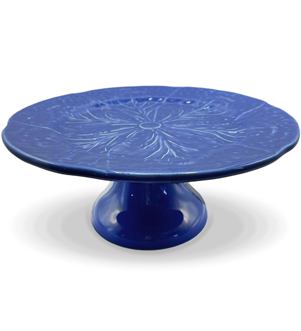 Pastelero de cerámica en forma de hoja de repollo color azul cobalto, marca Zash