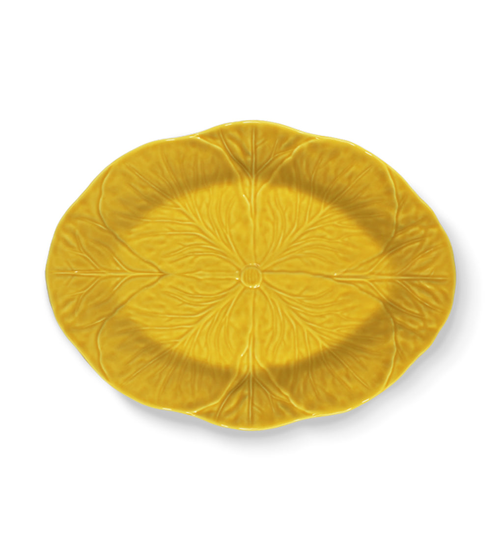 Platón para servir de 32 cm de cerámica color amarillo en forma de hojas de repollo, marca Zash