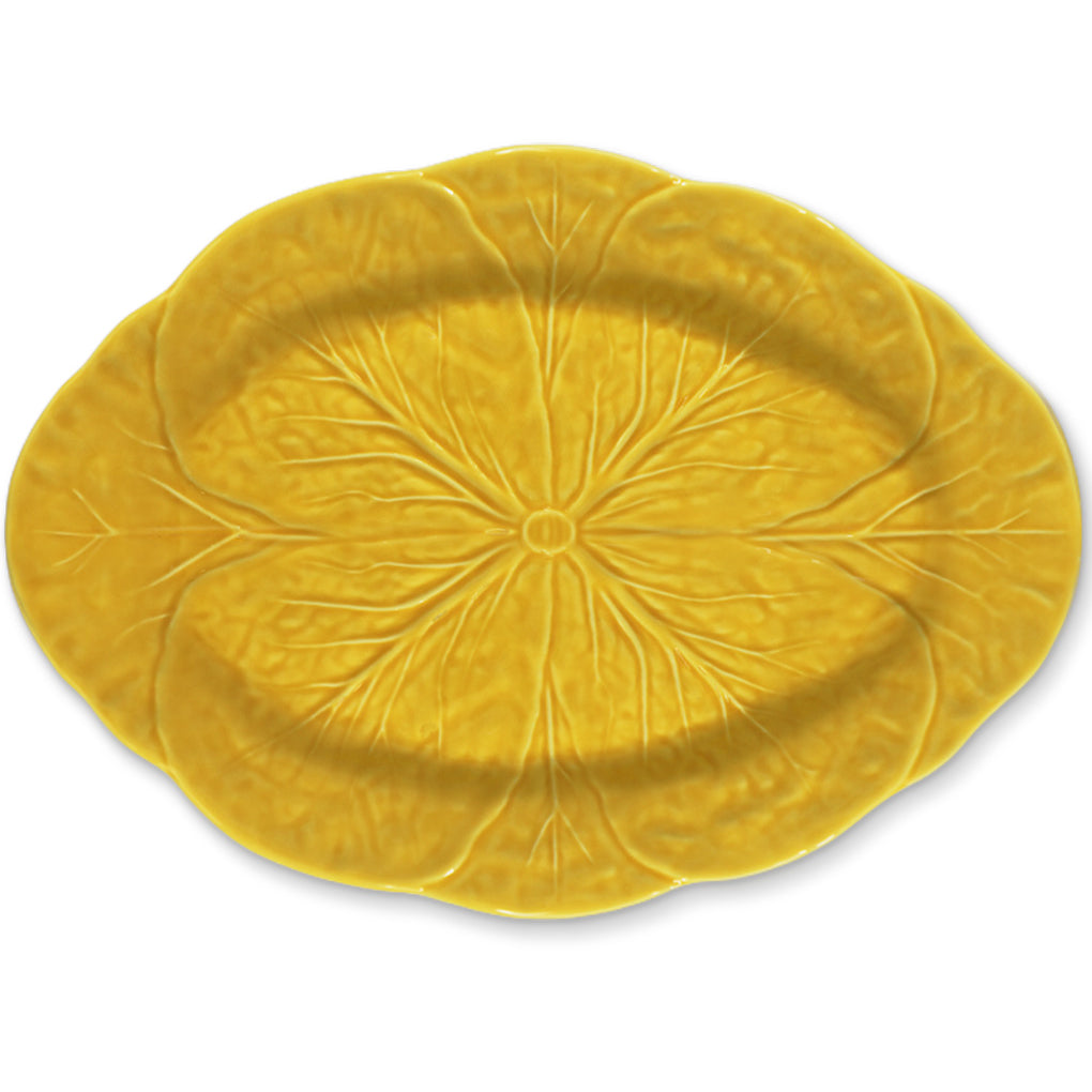Platon para servir ovalado de 39 cm de cerámica color amarillo, en forma de hoja de repollo, marca Zash