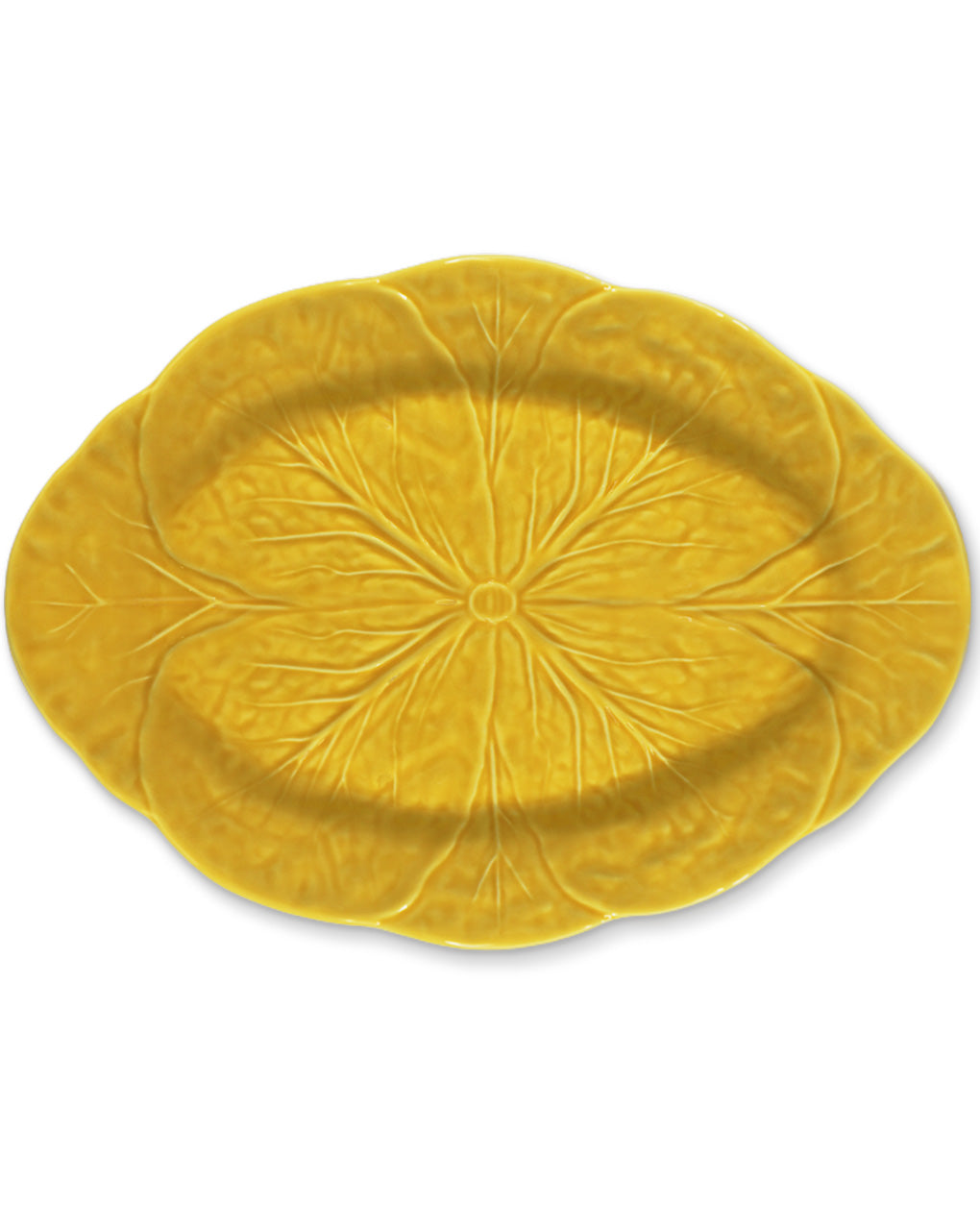 Platon para servir ovalado de 39 cm de cerámica color amarillo, en forma de hoja de repollo, marca Zash
