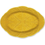 Platon para servir ovalado de 39 cm de cerámica color amarillo, en forma de hoja de repollo, marca Zash