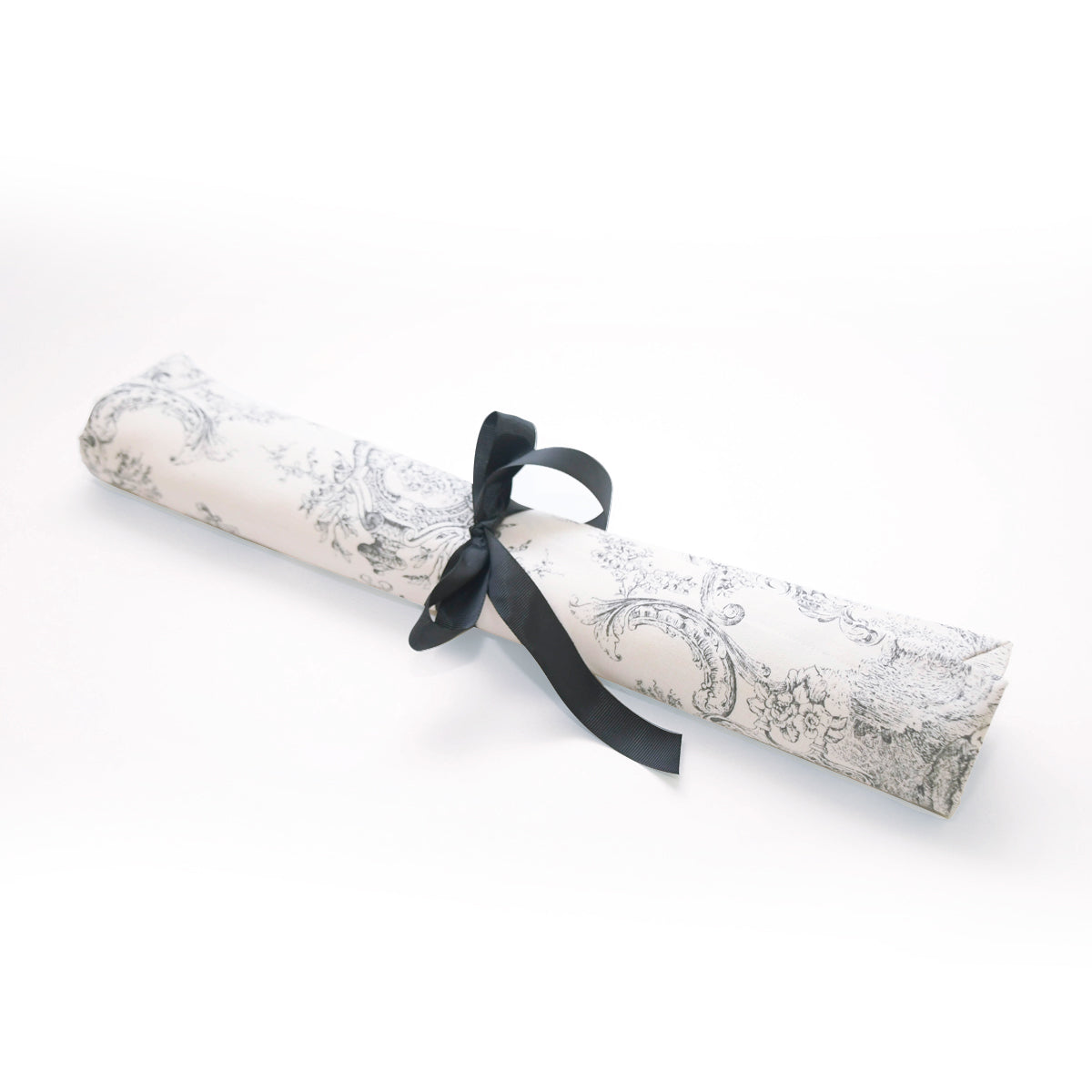 Camino de mesa en tela de algodón blanco con decoración Toile en negro