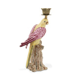 Candelabro de Porcelana con Periquito Sobre un Tronco