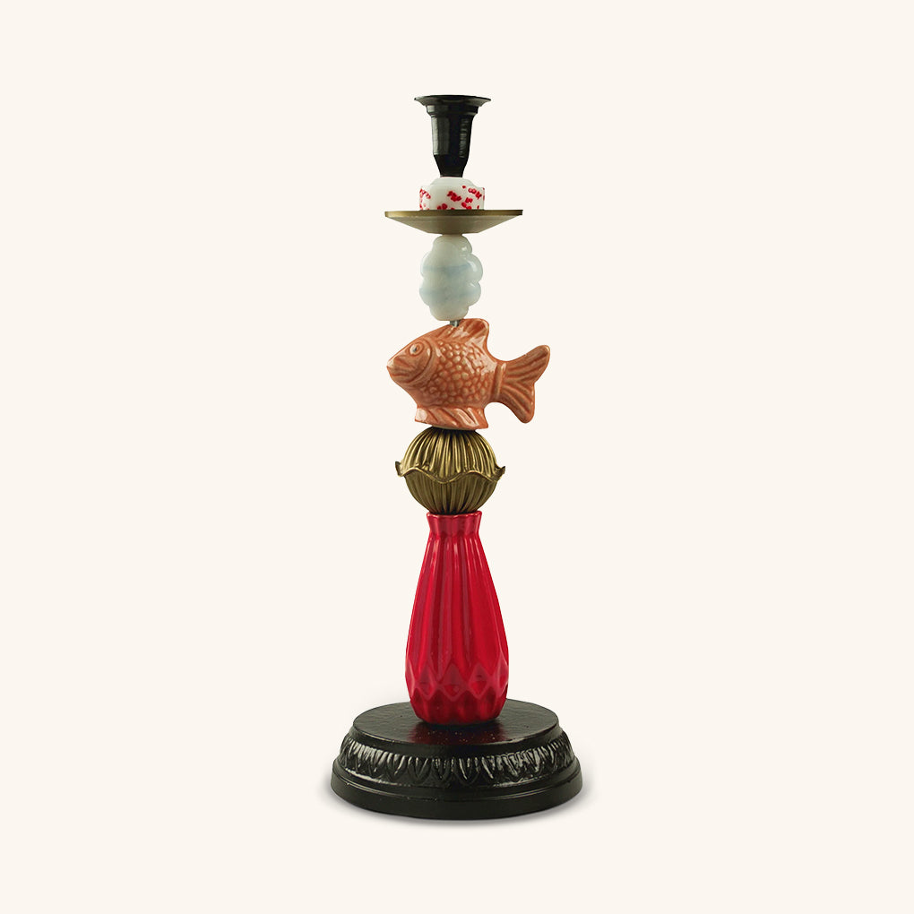 Candelabro de Latón, Vidrio y Cerámica Coral Reef