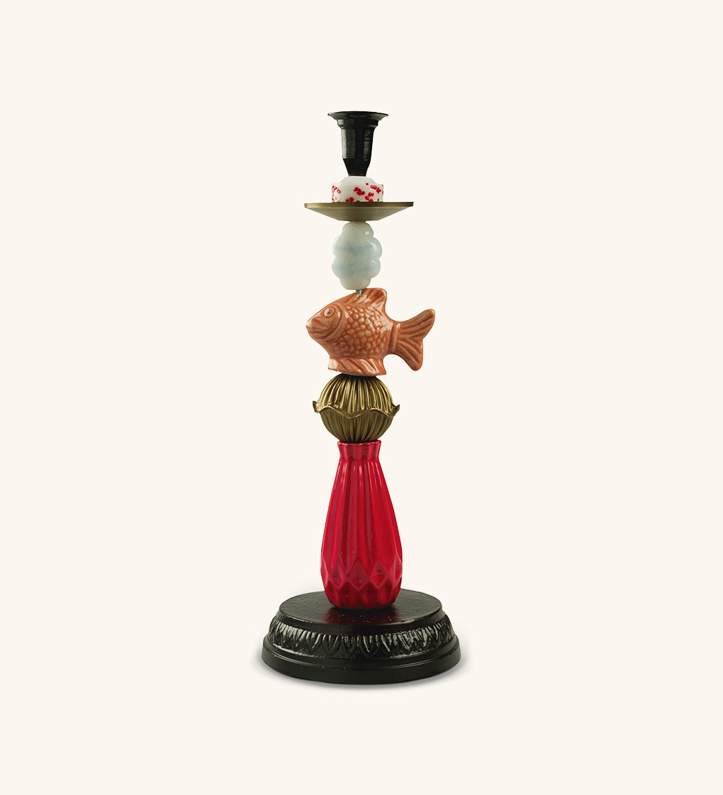 Candelabro de Latón, Vidrio y Cerámica Coral Reef