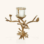 Candelabro de Metal Dorado en Forma de Tronco con Pajaritos
