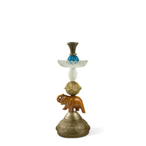 Candelabro Italiano de Latón, vidrio y Cerámica Blue Moon con Elefante