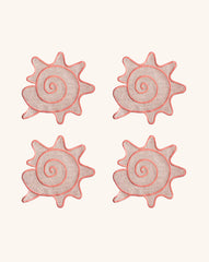 Coasters Arrecife con Bordado de Caracol Marino en Algodón Rosa Set de 4