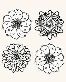 Coasters Identidad en Lino Blanco con Bordado de Biznaga, Pasiflora y Dalia Negras. Set de 4