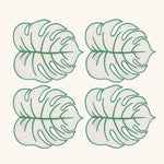 Coctelera Tropic en Forma de Hoja Arena con Orilla Bordada en Verde. Set de 4