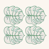 Coctelera Tropic en Forma de Hoja Arena con Orilla Bordada en Verde. Set de 4