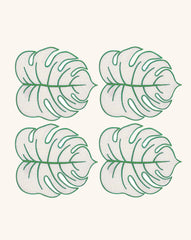 Coctelera Tropic en Forma de Hoja Arena con Orilla Bordada en Verde. Set de 4