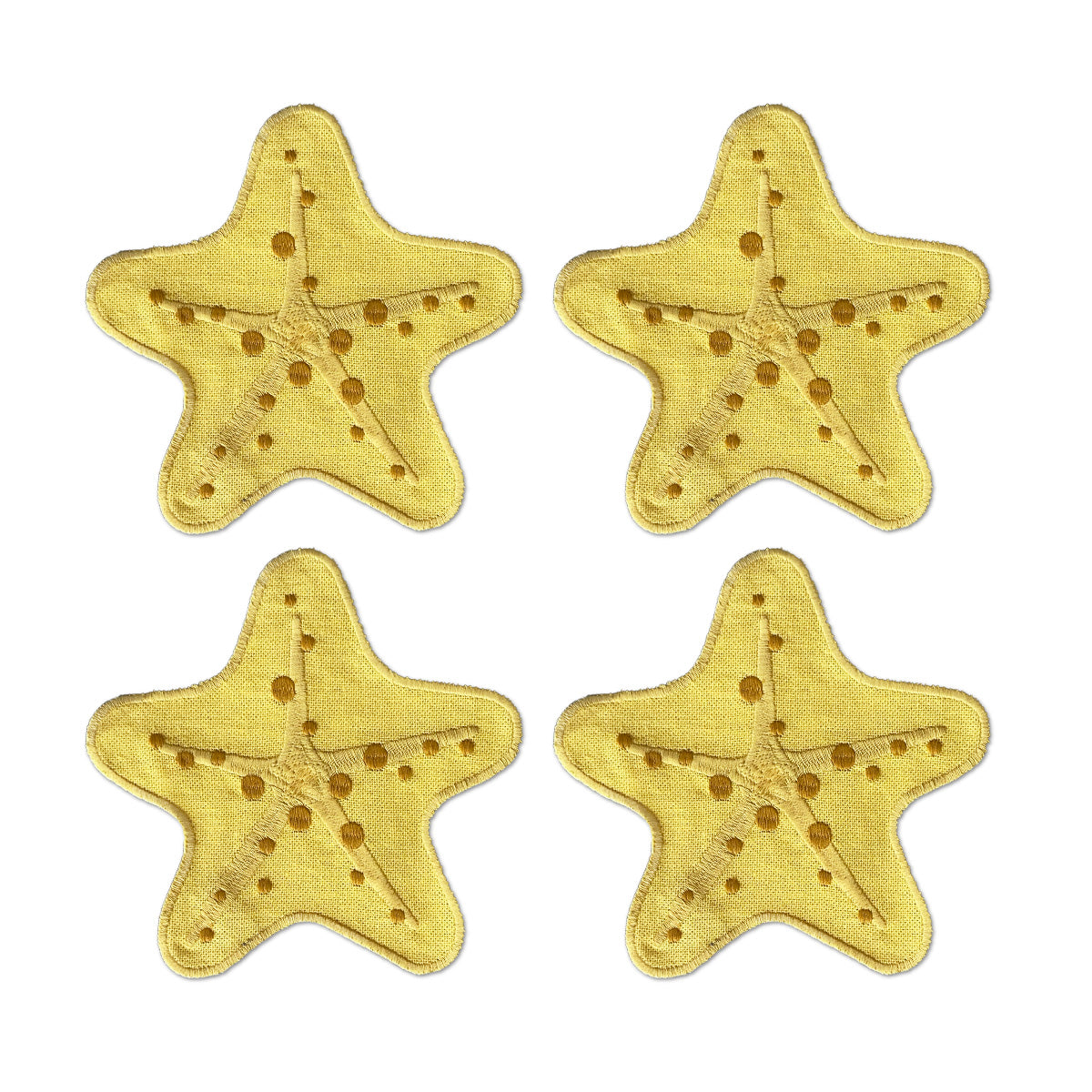 Set de 4 servilletas cocteleras de algodón en froma de estrella de mar en color amarillo, marca Zash