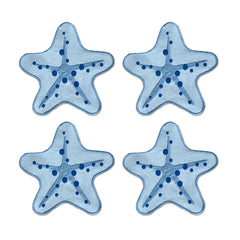 Cocteleras Arrecife con Bordado de Estrella de Mar en Algodón Azul. Set de 4