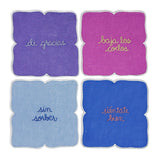 Cocteleras con Frases de Modales en Lino con Bordado de Colores . Set de 4. Vol 2