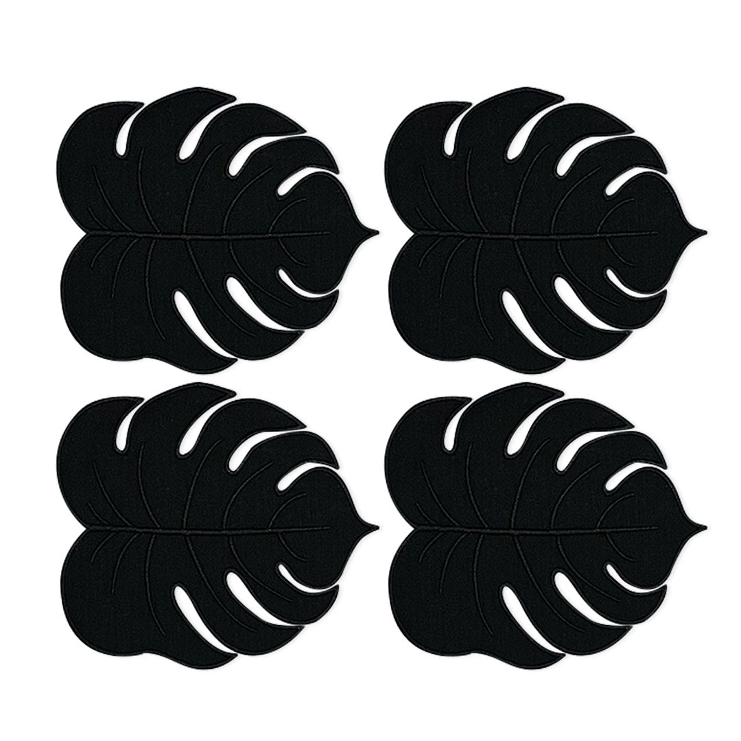 Servilletas cocteleras Tropic en lino negro en forma de hoja monstera, marca Zash