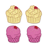 Cocteleras en Lino Violeta y Mantequilla con Bordado de Cupcake y Helado. Set de 4