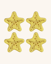 Cocteleras Arrecife con Bordado de Estrella de Mar en Algodón Amarillo. Set de 4