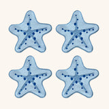 Cocteleras Arrecife con Bordado de Estrella de Mar en Algodón Azul. Set de 4