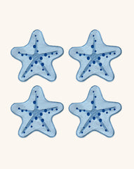 Cocteleras Arrecife con Bordado de Estrella de Mar en Algodón Azul. Set de 4