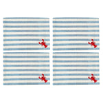Servilletas cocteleras rectangulares de loneta con rayas blancas y azules y bordado de langosta, marca Zash