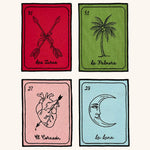 Cocteleras Lotería con Bordado Negro en Algodón de Colores. Set de 4. Vol. 1