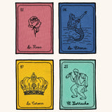 Cocteleras Lotería con Bordado Negro en Algodón de Colores. Set de 4. Vol. 2 