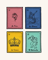 Cocteleras Lotería con Bordado Negro en Algodón de Colores. Set de 4. Vol. 3