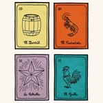 Cocteleras Lotería con Bordado Negro en Algodón de Colores. Set de 4. Vol. 3