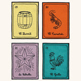 Cocteleras Lotería con Bordado Negro en Algodón de Colores. Set de 4. Vol. 3