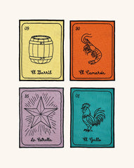 Cocteleras Lotería con Bordado Negro en Algodón de Colores. Set de 4. Vol. 3