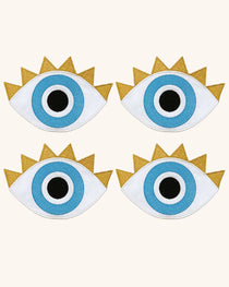 Cocteleras Lucky Eye con Pestañas en Lino Blanco. Set de 4