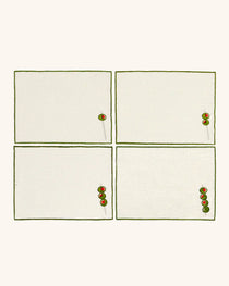 Cocteleras Olivos con Bordado de Aceitunas en Lino Arena. Set de 4
