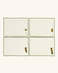 Cocteleras Olivos con Bordado de Aceitunas en Lino Arena. Set de 4
