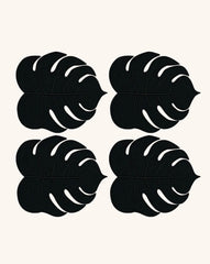 Cocteleras Tropic de Hoja en Lino Negro con Orilla Bordada. Set de 4